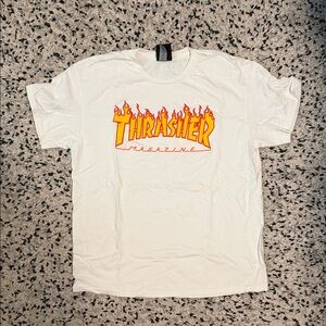 Thrasher White and Orange Flame Logo Tee